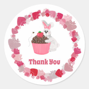 Sticker Rond Abeille blanche, Lapin blanc, Cupcake rose