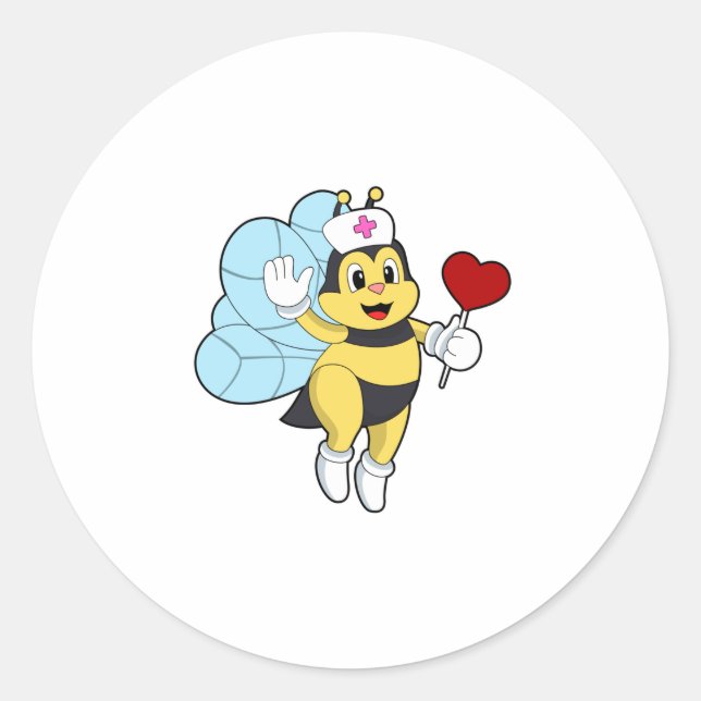 Sticker Rond Abeille comme infirmière avec coeur.PNG (Devant)