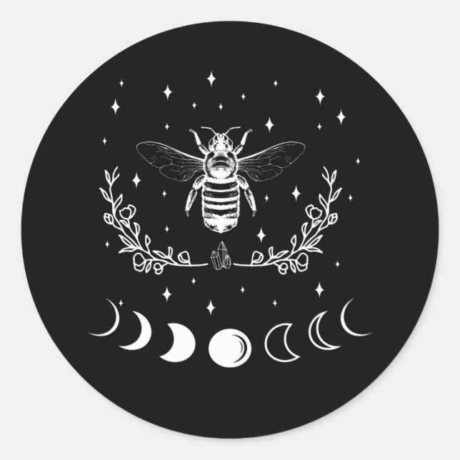 Sticker Rond Abeille Croissant Lune Wicca Goth Insect (Devant)