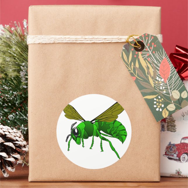 Sticker Rond Abeille de guêpe verte et citron vert (vacances)