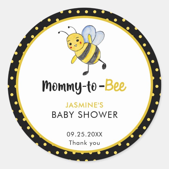 Sticker Rond Abeille de maman à abeille Baby shower mignonne Ab (Devant)