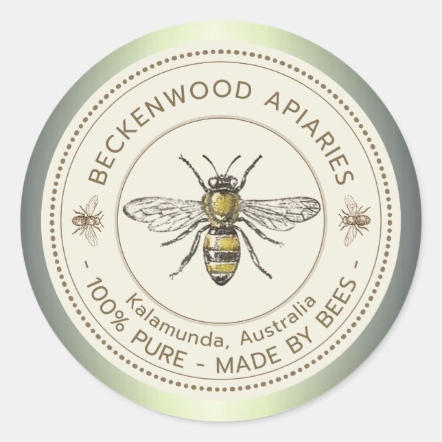 Sticker Rond Abeille de miel apiculteur jaune Apiary frontière  (Devant)