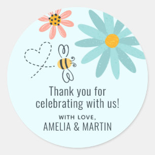 Sticker Rond Abeille de miel avec Merci de fleurs