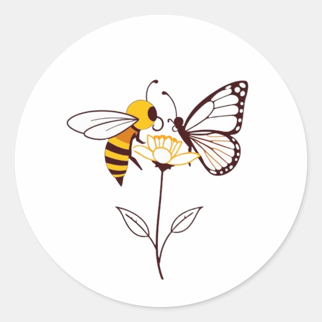 Sticker Rond Abeille et papillon sur Flower | Stic inspiré par  (Devant)