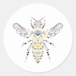 Sticker Rond abeille fleurie de miel