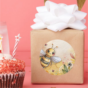 Sticker Rond Abeille Heureuse Rayon de Miel Bourdon 