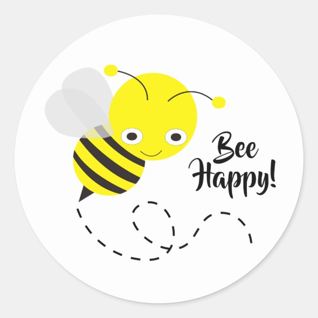 Sticker Rond Abeille Jaune, Heureuse ! (Devant)