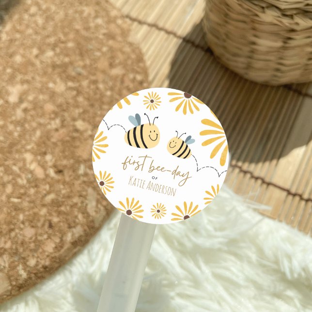 Sticker Rond Abeille jaune mignonne et tournesol premier jour d (Créateur téléchargé)