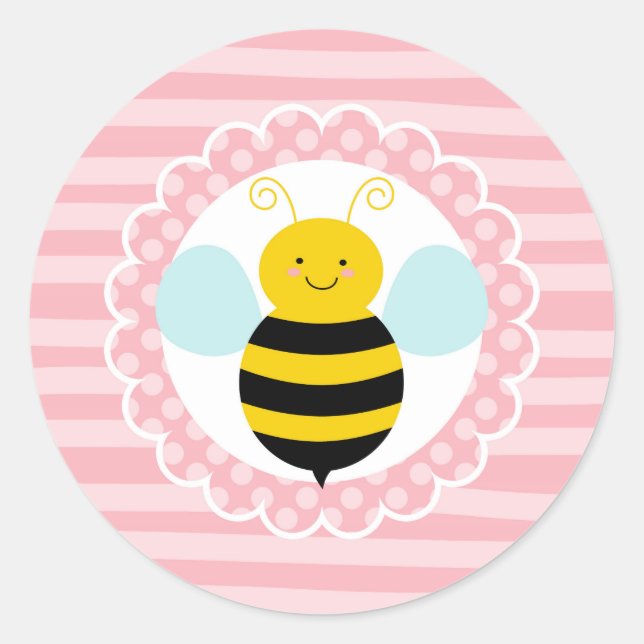 Sticker Rond Abeille mignonne - Jaune rose (Devant)