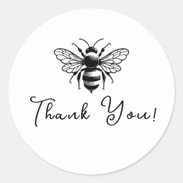 Sticker Rond Abeille Noire & Blanche Minimaliste (Devant)