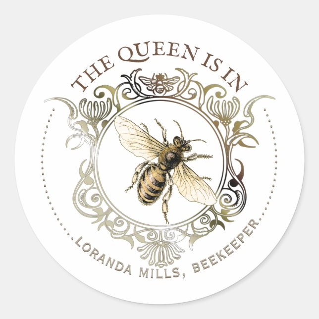 Sticker Rond Abeille Queen Bee Ornate Frame Emblem Plaque (Devant)