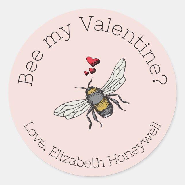 Sticker Rond Abeille rose rousse Mon abeille Saint-Valentin (Devant)