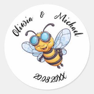 Sticker Rond Abeille sur pots de miel