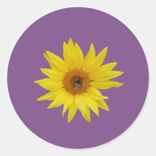Sticker Rond Abeille sur tournesol jaune avec arrière - plan vi (Devant)