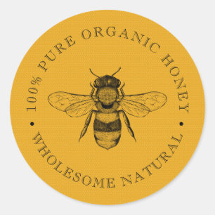 Sticker Rond Abeille vintage   Miel biologique   Retro Classic 