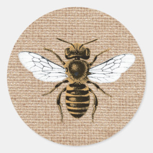 Sticker Rond Abeille vintage sur Burlap