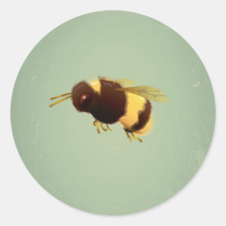 Sticker Rond Abeille vintage sur Motif Arrière - plan vert