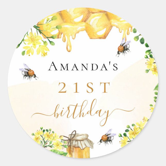 Sticker Rond Abeilles à bosse d'anniversaire miel fleurs jaunes (Devant)