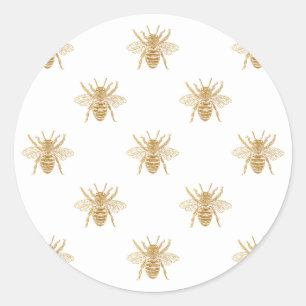 Sticker Rond Abeilles à effet photo en métal d'or Faux Foil sur