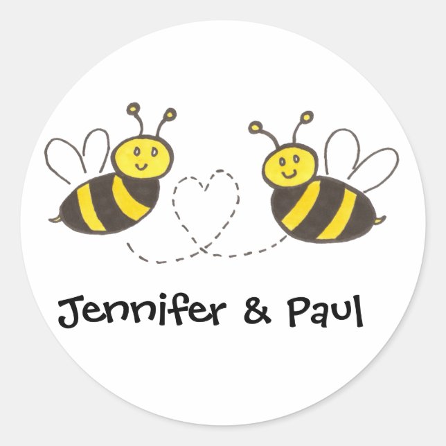 Sticker Rond Abeilles de miel au coeur avec des noms personnali (Devant)