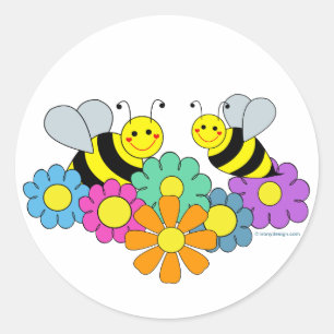 Sticker Rond Abeilles et fleurs