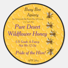 Sticker Rond Abeilles et peigne à miel avec anneau Arrière - pl