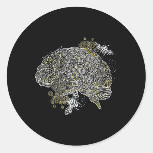 Sticker Rond Abeilles Vintage Cerveau Anatomique Neuro Infirmiè