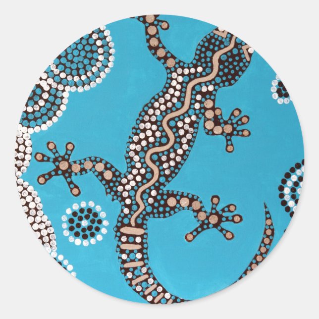 Sticker Rond Aboriginal Art, Gecko, peinture ponctuelle, Dot-Pa (Devant)
