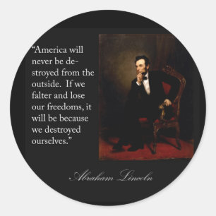 Sticker Rond Abraham Lincoln Citation & Portrait