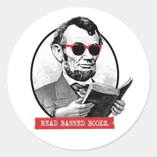 Sticker Rond Abraham Lincoln Lit Les Livres Interdits (Devant)