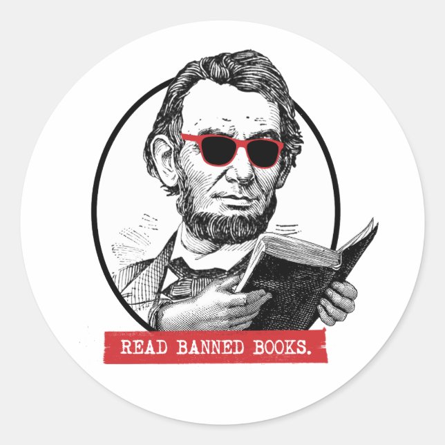 Sticker Rond Abraham Lincoln Lit Les Livres Interdits (Devant)