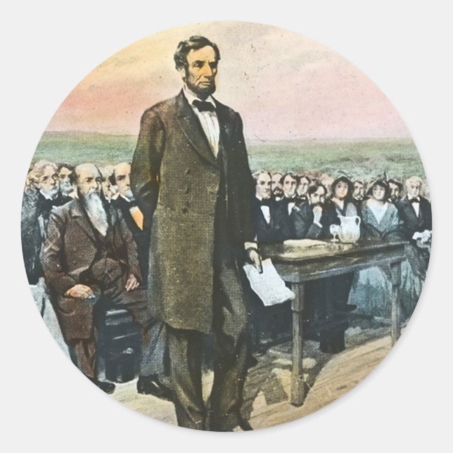Sticker Rond Abraham Lincoln récite l'adresse de Gettysburg Vin (Devant)