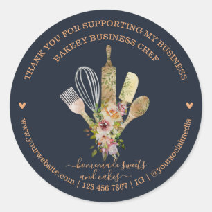 Sticker Rond abricot Chef Boulangerie Traiteur Bleu Marine