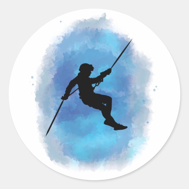 Sticker Rond Abseiling Watercolor Rappelling Mountain Climat (Devant)