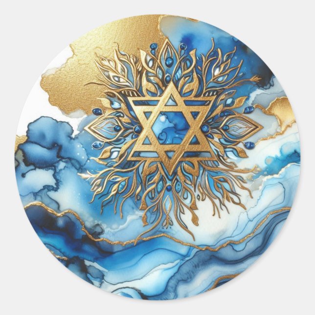 Sticker Rond Abstract Blue Gold Contemporary Star Of David  (Devant)