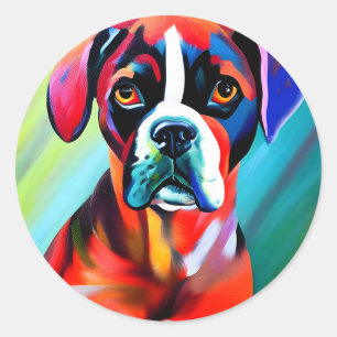 Sticker Rond Abstrait Boxer chien sur un arrière - plan coloré