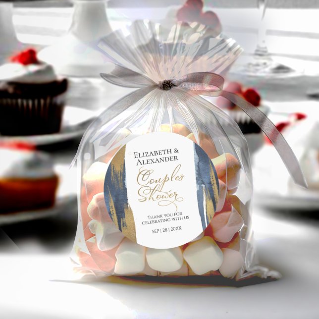 Sticker Rond Abstrait Gold Marine Blue Couples Douche merci (Créateur téléchargé)