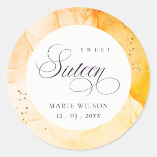 Sticker Rond Abstrait Pastel Jaune Orange Douce 16 Anniversaire