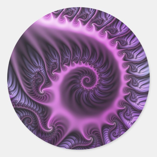 Sticker Rond Abstrait Vivant Spirale d'Art Fractal Rose Violet (Devant)
