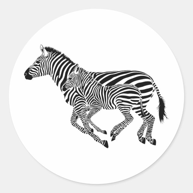 Sticker Rond Abstrait Zebras mère et enfant (Devant)
