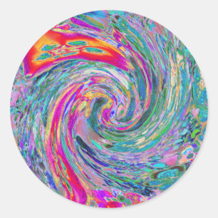 Sticker Rond Abstraite florale psychédélique arc-en-ciel vague 