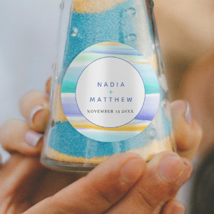 Sticker Rond Abstraite marée bleu aqua jaune mariage