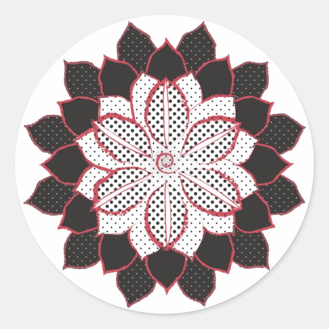 Sticker Rond Abstraite poinsettia pois noire, blanche, rouge (Devant)