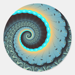 Sticker Rond Abstraite spirale d'art fractal bleu turquoise ora