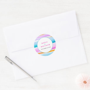 Sticker Rond Abstraites lignes tropicales aqua mariage rose