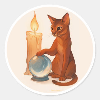 Sticker Rond Abyssinian cat with silver crystal ball