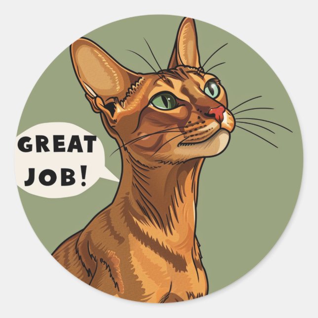 Sticker Rond Abyssinian Chat Great Job Professeur récompense (Devant)
