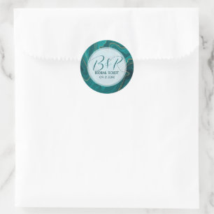 Sticker Rond Accent or en marbre liquide turquoise