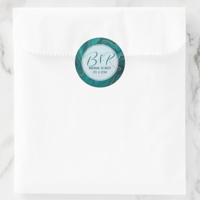 Sticker Rond Accent or en marbre liquide turquoise (Sac)
