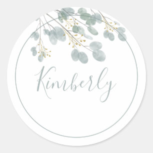 Sticker Rond Accent Or Eucalyptus moderne avec nom